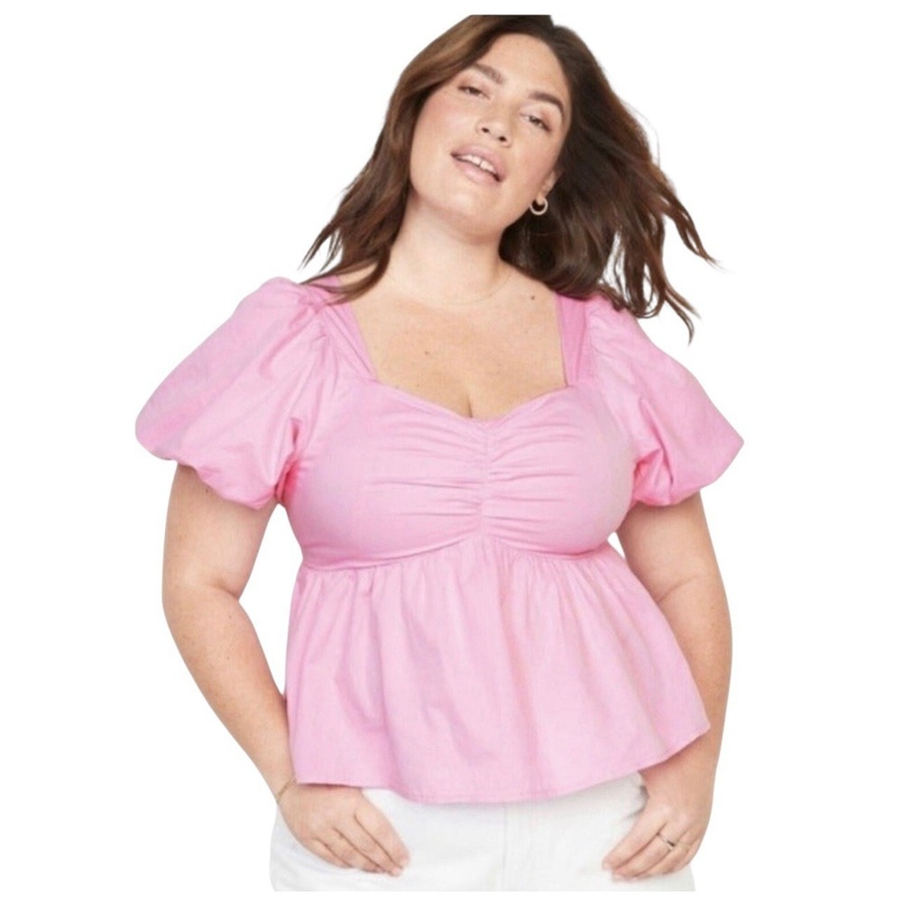 Old Navy Puff Sleeve Pink Smocked Baby Doll Swing Blouse Top Boho Peasant Sz XXL